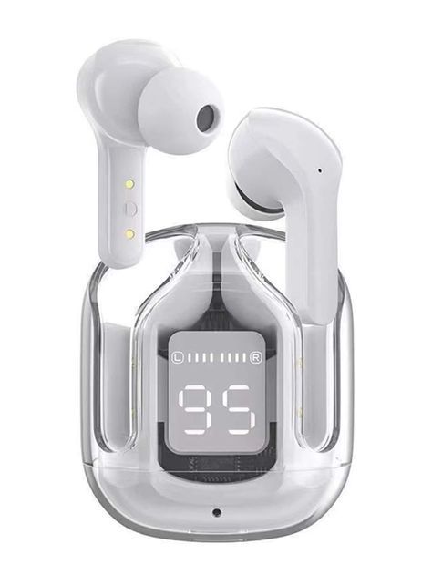 Air 31 Wireless Earbuds | Bluetooth 5.3 Earbuds , Earpods With Transparent Crystal Case, LED Digital Display & Type-C Fast Charging – With Pouch (Random Color)