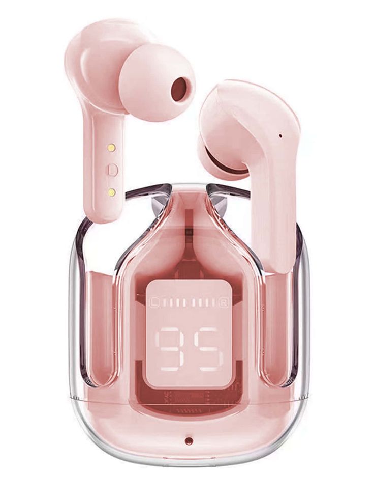 Air 31 Wireless Earbuds | Bluetooth 5.3 Earbuds , Earpods With Transparent Crystal Case, LED Digital Display & Type-C Fast Charging – With Pouch (Random Color)