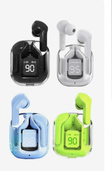 Air 31 Wireless Earbuds | Bluetooth 5.3 Earbuds , Earpods With Transparent Crystal Case, LED Digital Display & Type-C Fast Charging – With Pouch (Random Color)